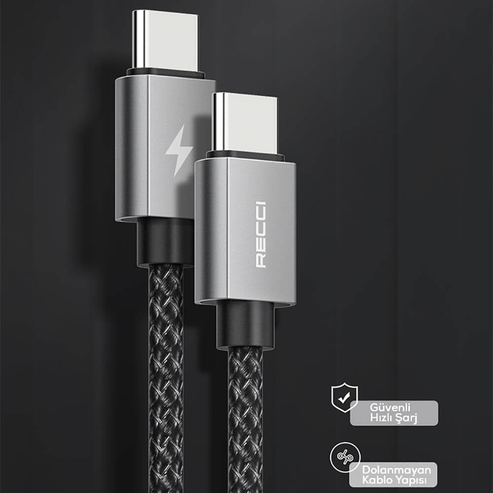 Recci RTC-P08CC Type-C to Type-C PD 100W 5A Hızlı Şarj Naylon Örgü Tasarım Şarj ve Data Kablosu 1.5M Recci RTC-P08CC Type-C to Type-C PD 100W 5A Hızlı Şarj Naylon Örgü Tasarım Şarj ve Data Kablosu 1.5M